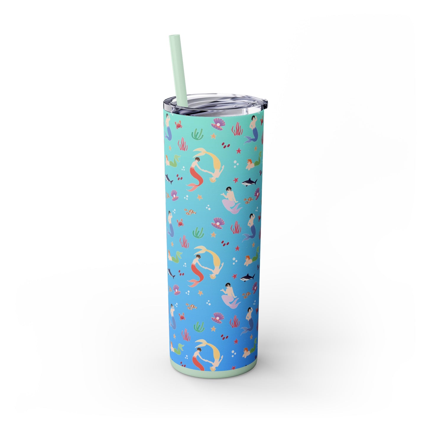 Mermen at Play Tumbler with Straw, 20oz