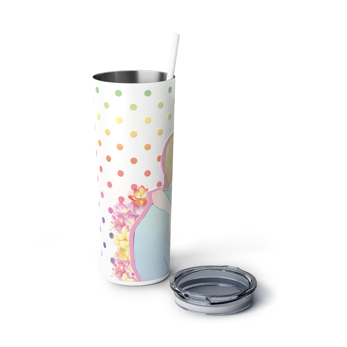 May Flowers Steel Tumbler with Straw, 20oz