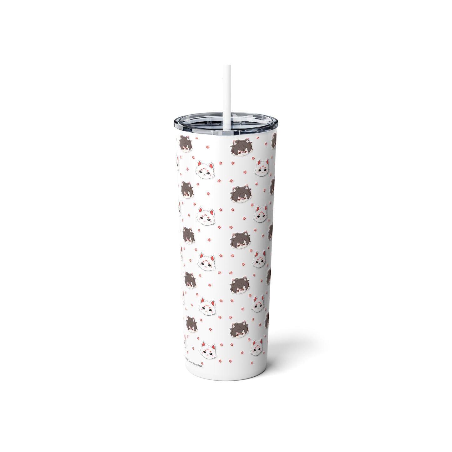 Kitsune Lan and Friend Steel Tumbler with Straw, 20oz