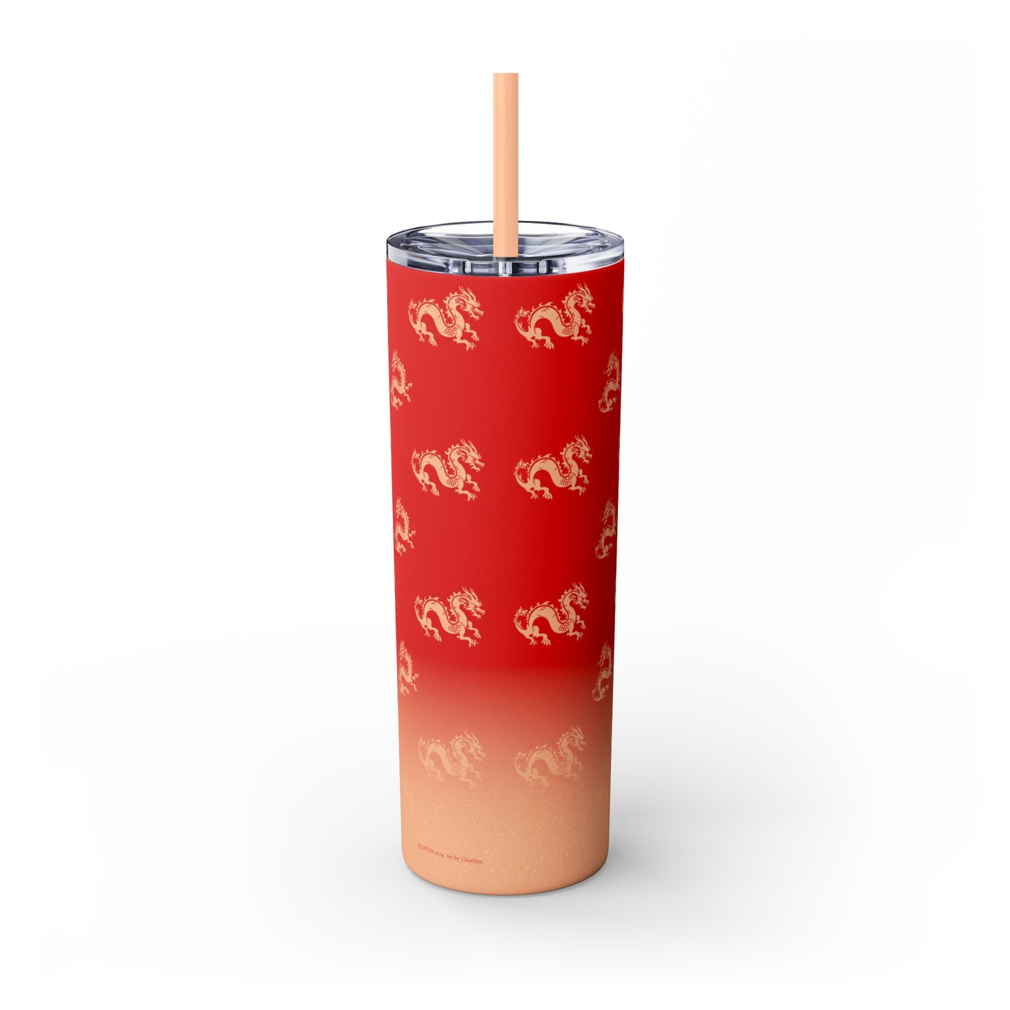 Light Gold Year of the Dragon Skinny Tumbler with Straw, 20oz