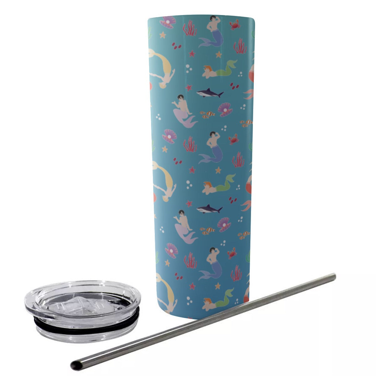 Mermen at Play Tumbler With Stainless Steel Straw 20oz