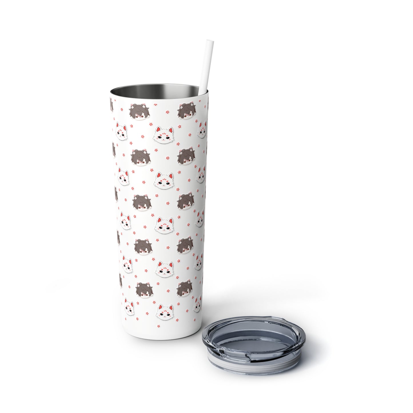 Kitsune Lan and Friend Steel Tumbler with Straw, 20oz