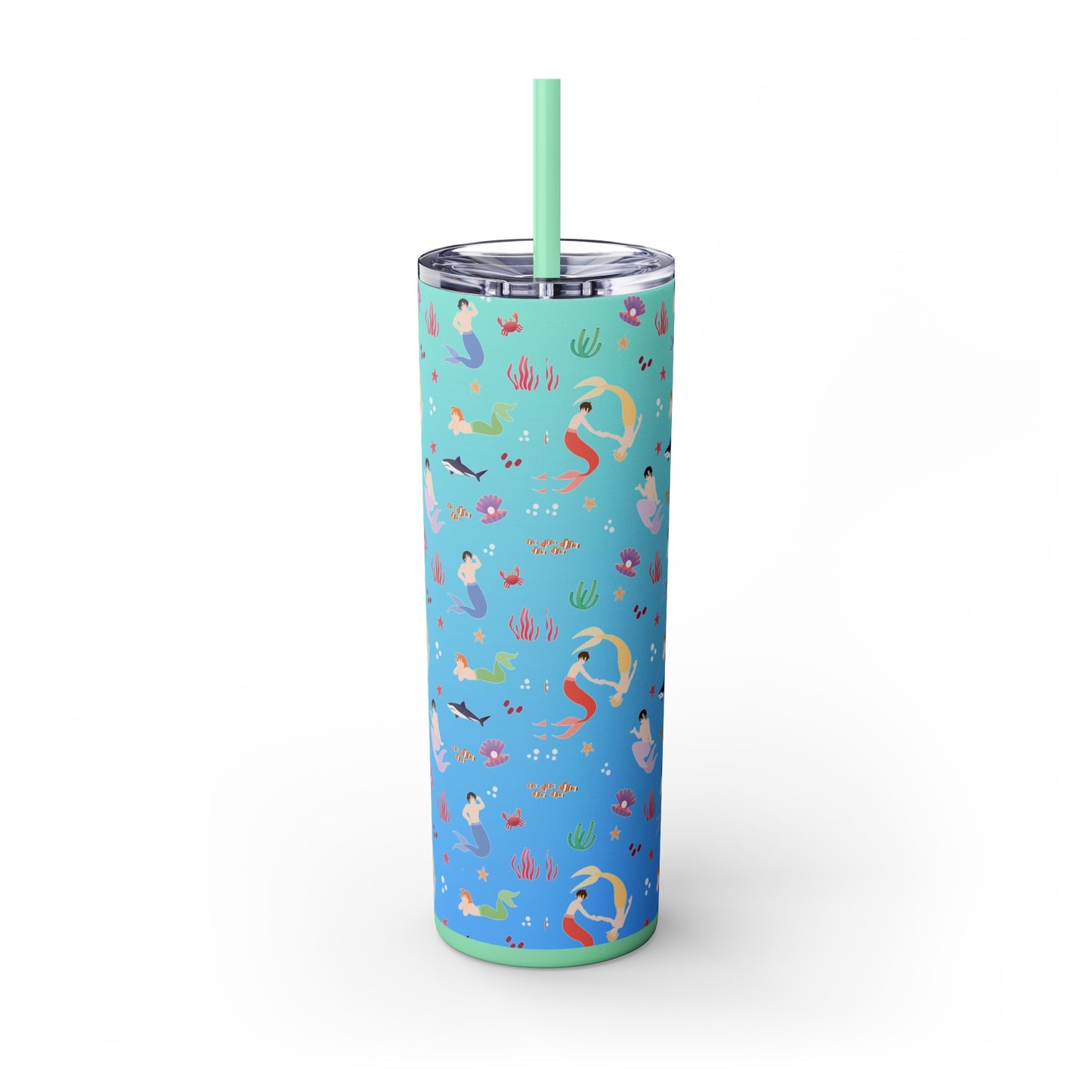 Mermen at Play Tumbler with Straw, 20oz