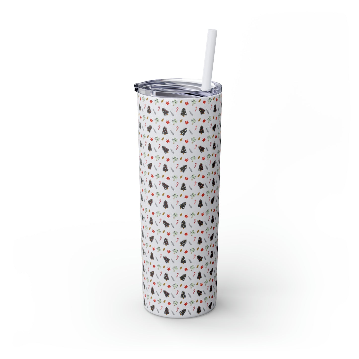 Glitter White Christmas Skinny Tumbler with Straw, 20oz