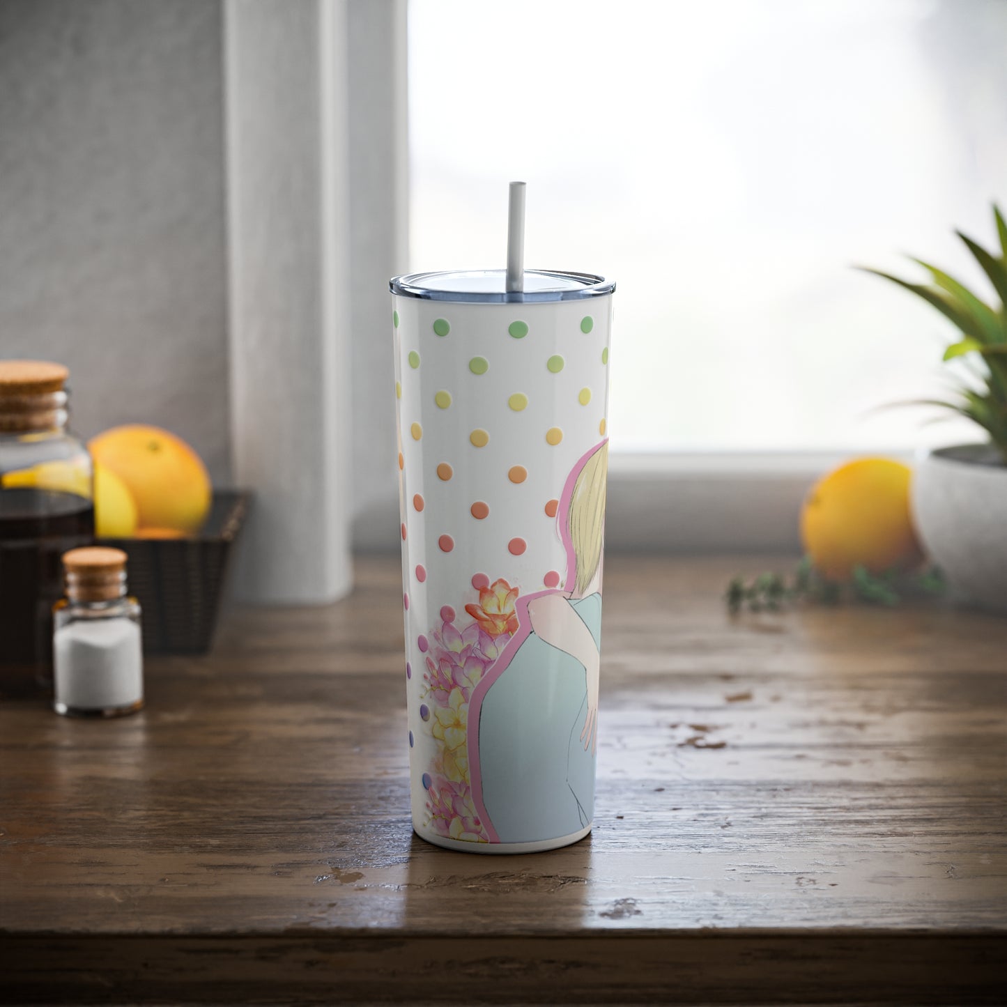 May Flowers Steel Tumbler with Straw, 20oz