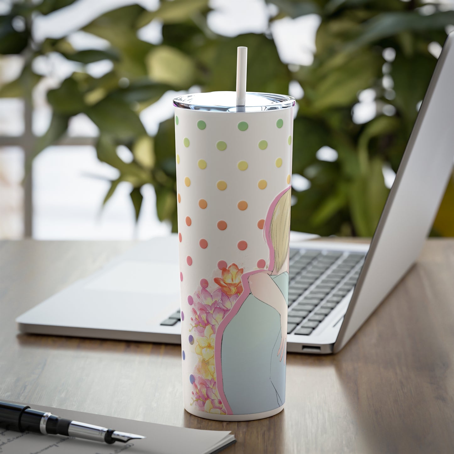 May Flowers Steel Tumbler with Straw, 20oz