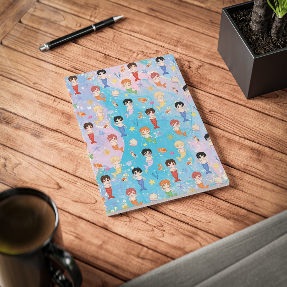 Merman Friends Softcover Notebook, A5