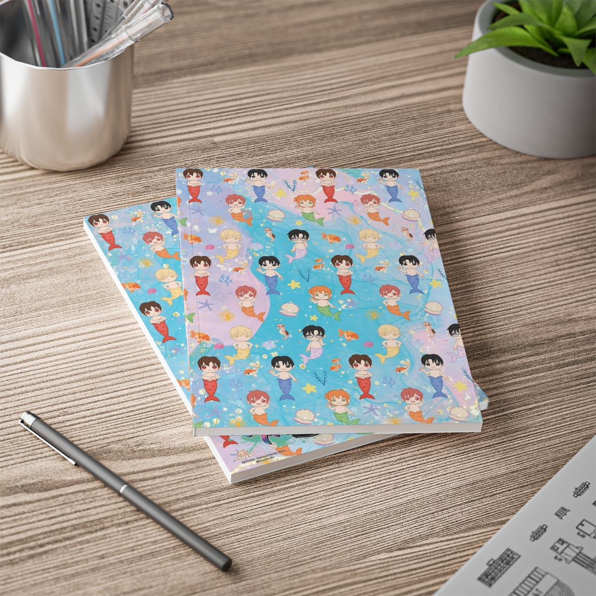 Merman Friends Softcover Notebook, A5